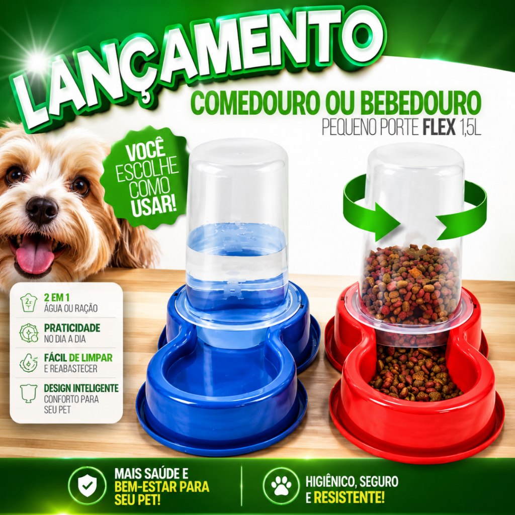 Comedouro Ração Bebedouro Automático Flex 1.5L Cachorro Gato Cães Cachorro Coelho Acessório Cão Rosa
