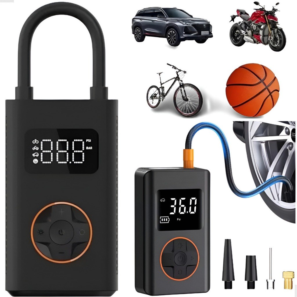 Compressor Calibrador Pneu Digital Portátil Carro Moto Bike Calibrar Encher Pneu Bike Carros Motos