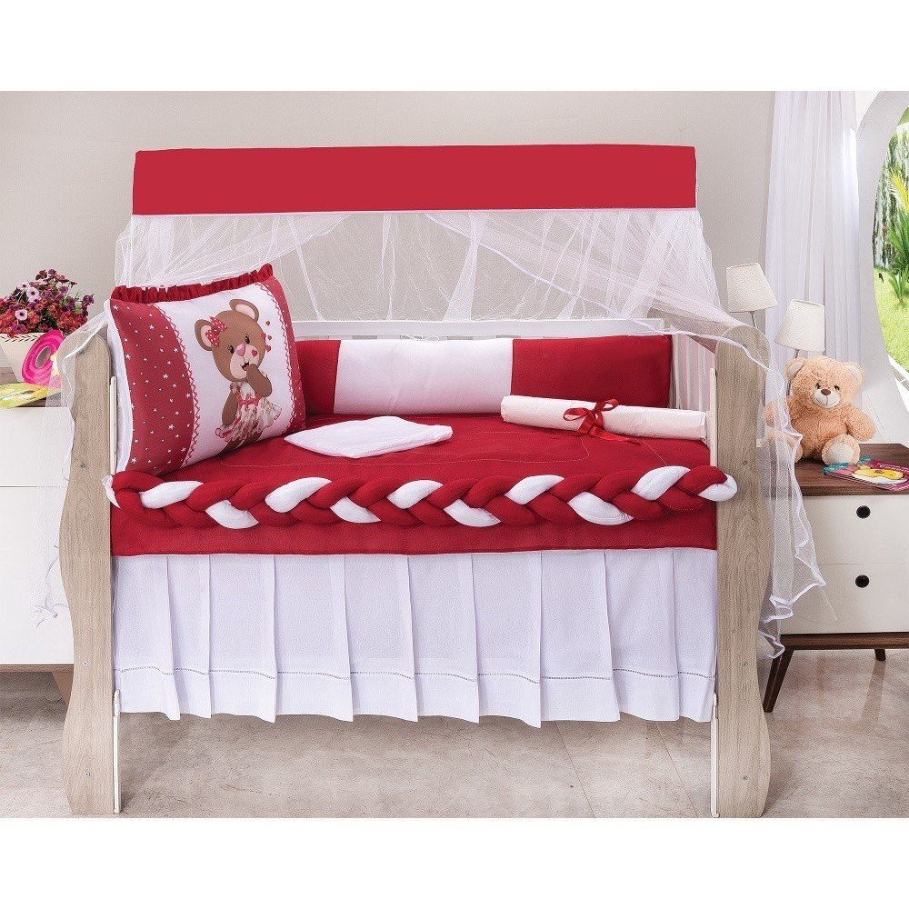 Kit Berço Sublimado 10 Peças Jujuba com Trança Enxoval Quarto do Bebê Berço/KIT DE BEBE VERMELHO/ ENVIO IMEDIATO