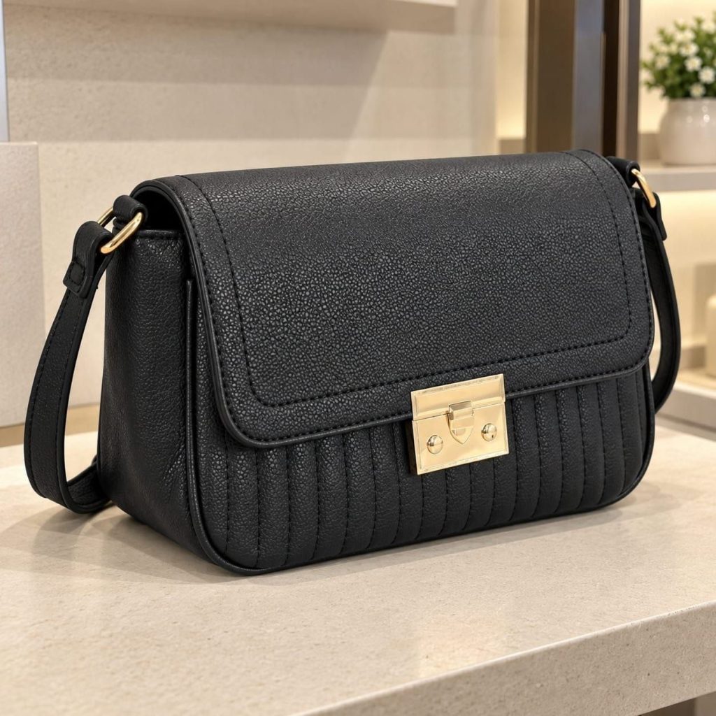 Bolsa Feminina Transversal Passeio Gash Pu Preto Lisa Metal