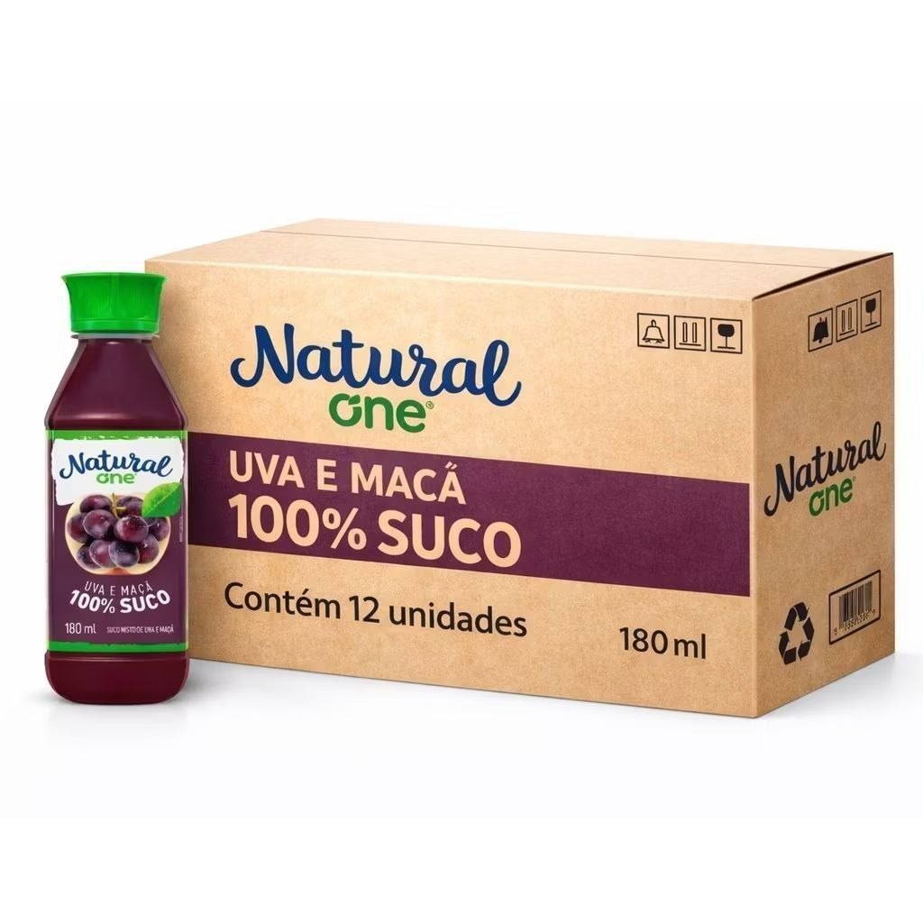 Kit 12 Suco de Uva e Maçã NATURAL ONE 180ml 100� suco