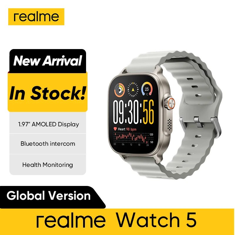 Realme Watch 5 Global 1.97" AMOLED 600nits - GPS GNSS, Bateria 14 Dias, IP68 e +300 Mostradores Inteligentes