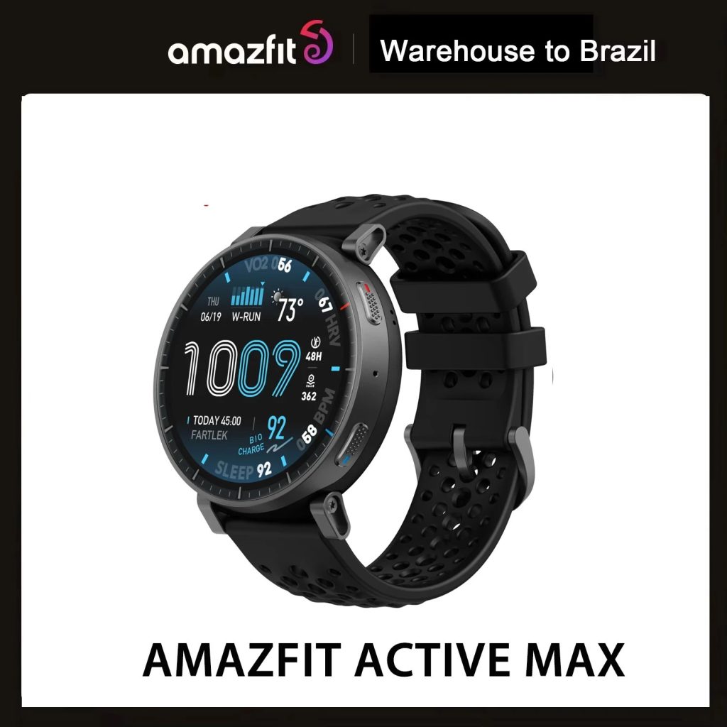 Smartwatch Amazfit Active Max com Tela AMOLED 1,5", GPS Dual-Band, Bluetooth, 5 ATM, Monitoramento de Saúde e Bateria de até 25 Dias