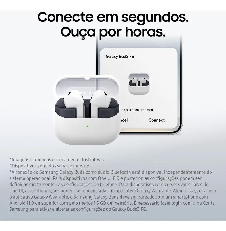 Samsung Galaxy Buds3 Fe, Fone De Ouvido Sem Fio, Cancelamento Ativo De Ruído, Galaxy Ai Cinza