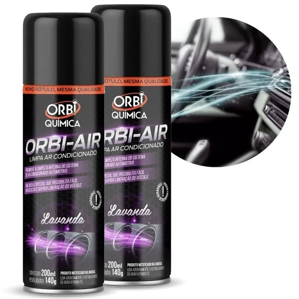 Kit 2 Limpa Ar-Condicionado Automotivo Orbi Lavanda Spray 200ml Higienizador para Carro