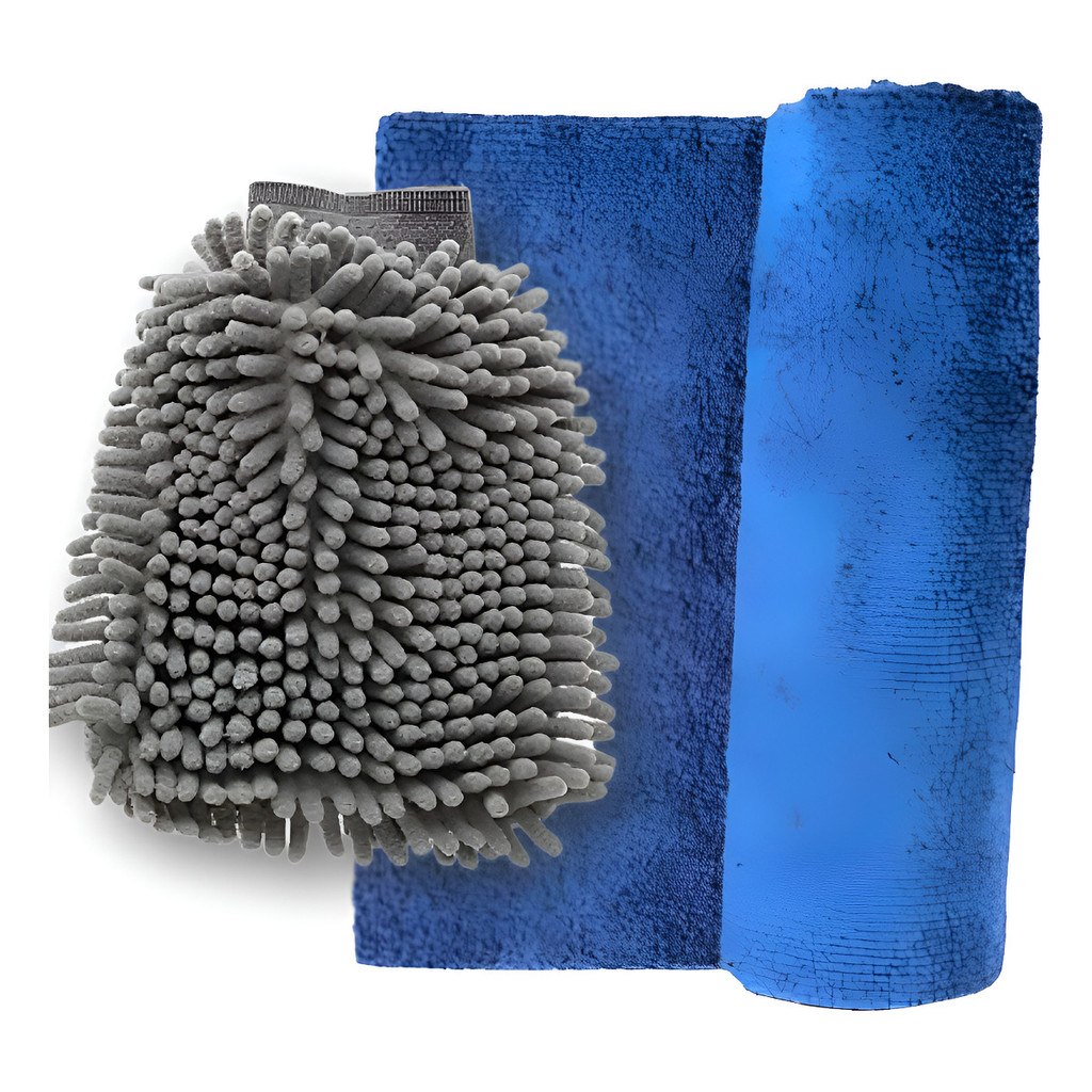 Toalha Pano Microfibra Automotivo + Luva Microfibra Vonixx Azul