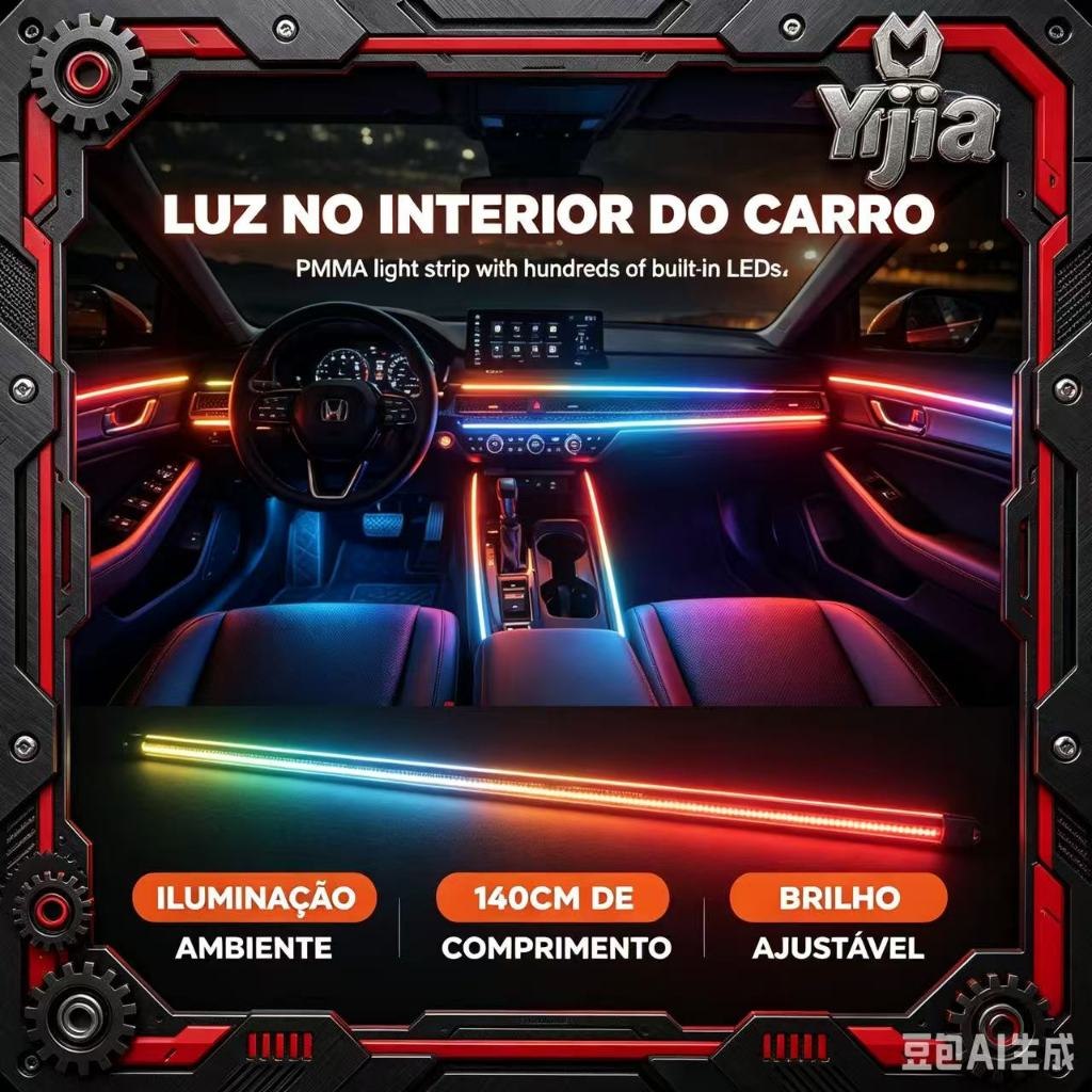Fita LED RGB para Carro - Kit USB 12V: Controle APP/Remoto, Sincronia Música, Instalação Flexível. Ilumine seu Carro!
