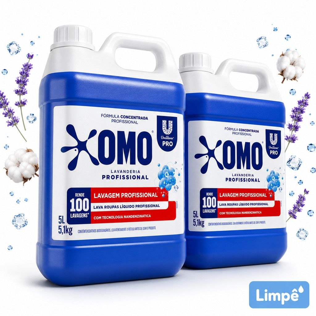 OMO PRO Lava Roupas 5L Kit 2 Unidades 200 Lavagens Remove Manchas Concentrado Entrega Rápida