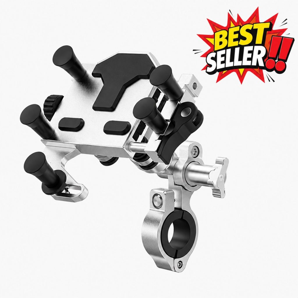 Suporte de Celular para Moto em Liga de Alumínio com Braçadeira para Guidão, Absorção Tripla de Impacto, Rotação 360°, Compatível com Câmeras, Suporte de Navegação para Bicicleta