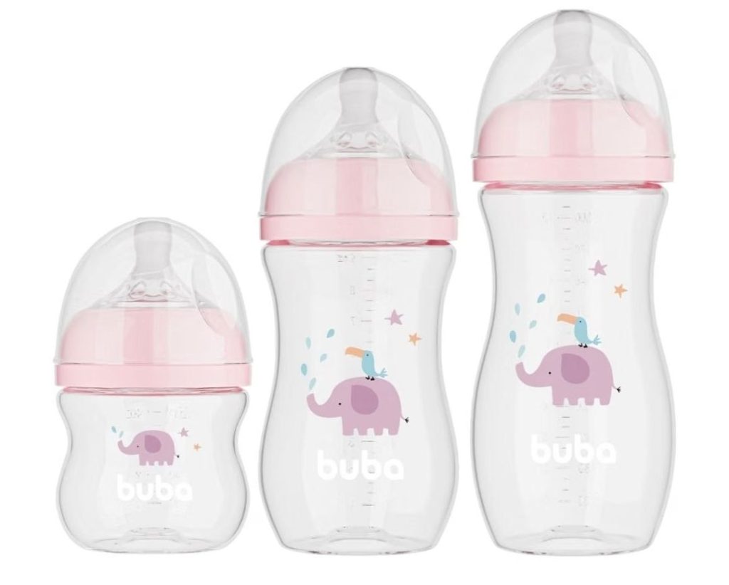 Kit 3 Mamadeiras Easy Flow Elefante Buba 120, 270 e 330ml - Rosa