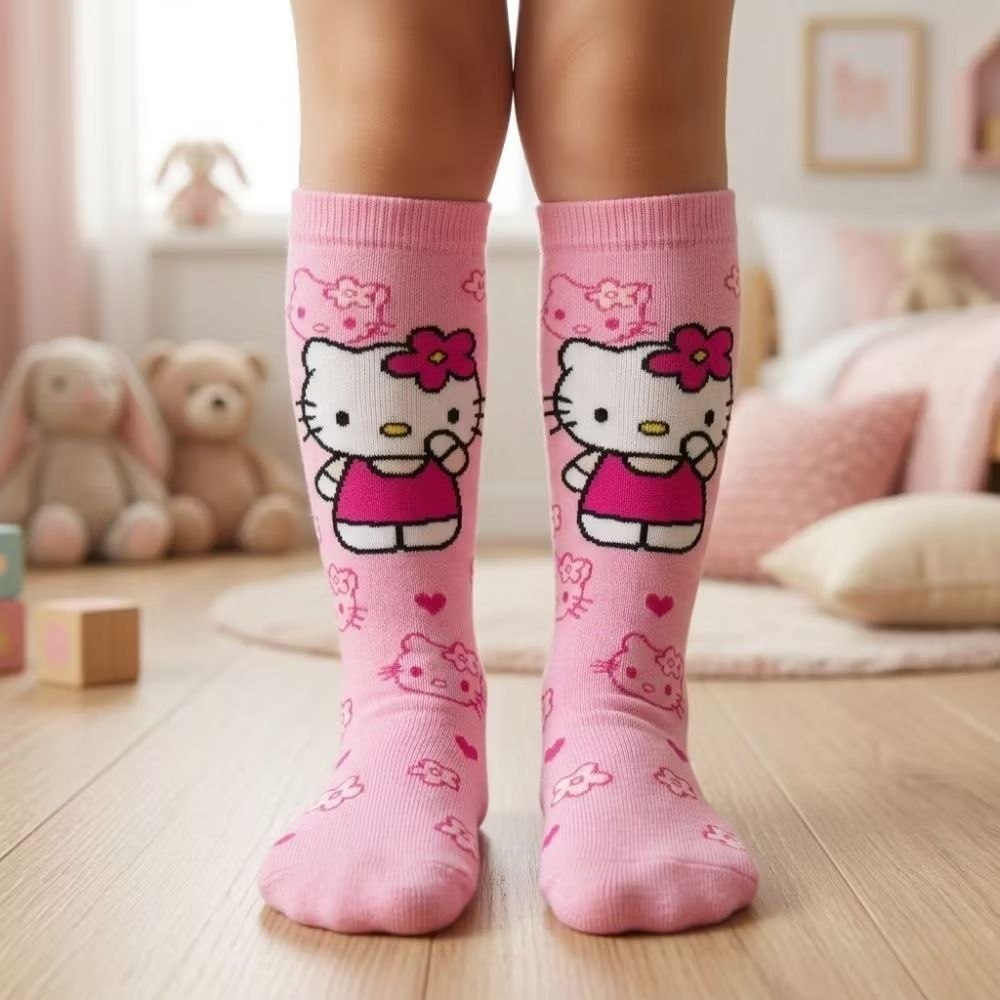 Meia Infantil 3/4 Divertida Personagens Cano Alto Confortável Menino Menina Geek Nerd Gamer Estampas Coloridas