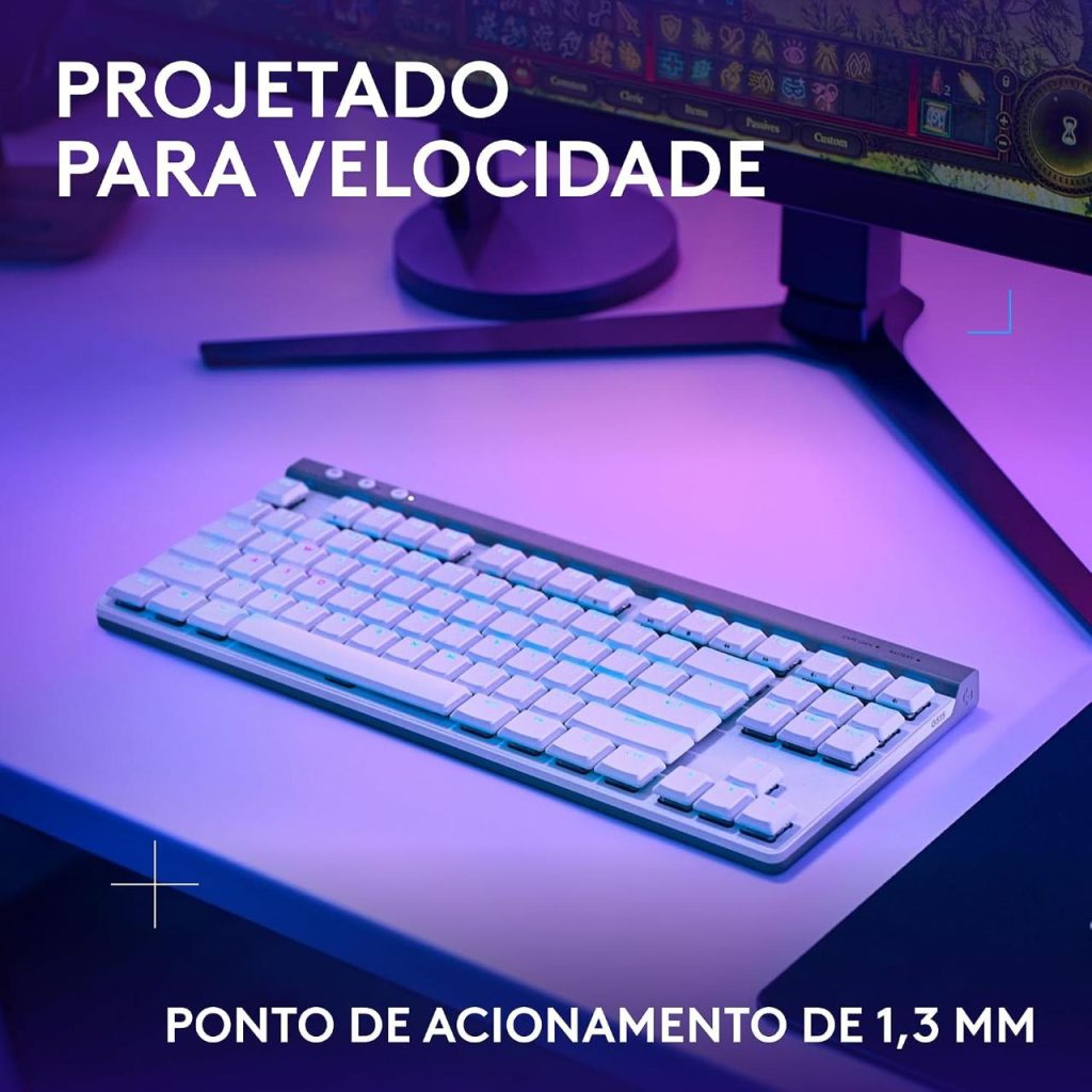 Teclado Mecânico Gamer Sem Fio Logitech G515 TKL,, RGB, USB ou Bluetooth, Switch GL Brown Tactile e Bateria Recarregável - Branco