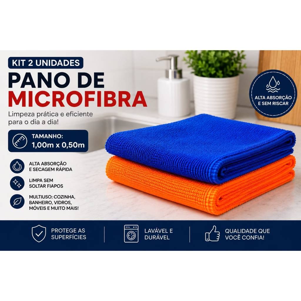 Pano de Chão Microfibra Grande com 2 unidades (1.00 metro x 50 cm)Toalha de Limpeza Gigante Residencial Automotivo Macio