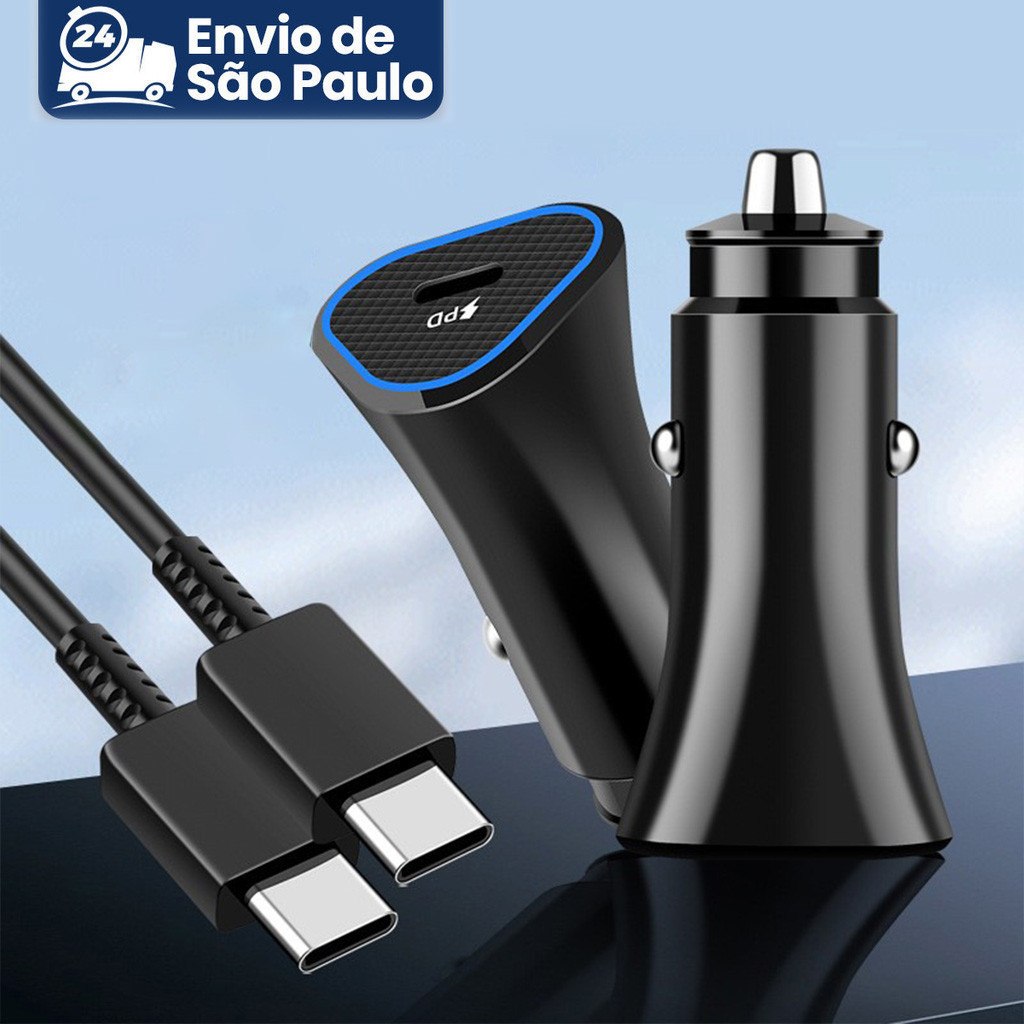 Carregador de Carro Type-C LED Luz Alta Potência 25W