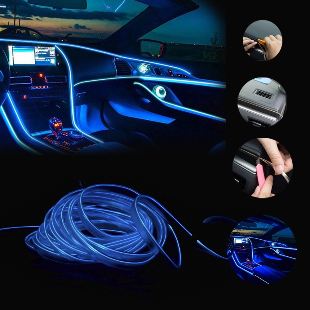 Fita de Led carro Cores Neon Decoração Automotiva 12v 2 metros Fita fio 2 M fibra Otica
