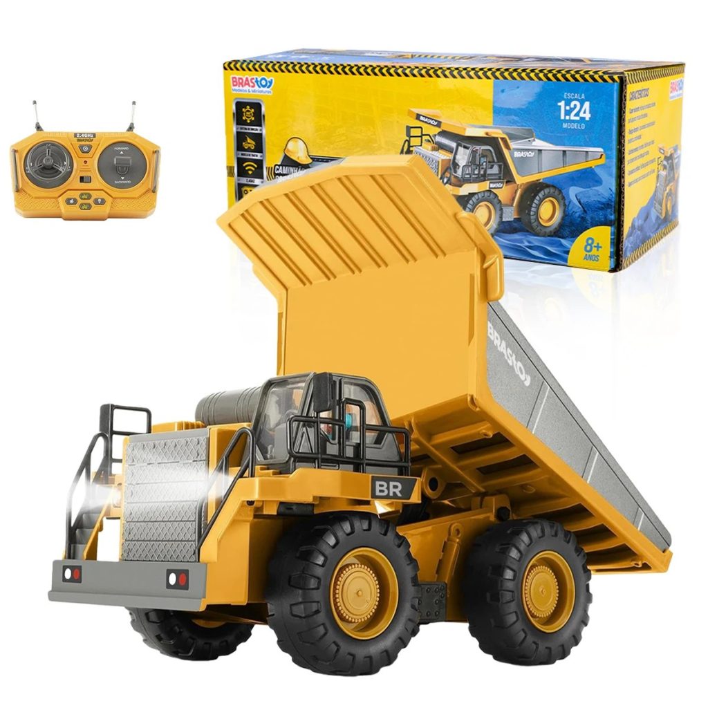 Pá Carregadeira RC 1:20 9 Canais, Controle Remoto 2.4GHz, Carregadeira de Rodas com Luzes, Sons e Funções Realistas de Construção