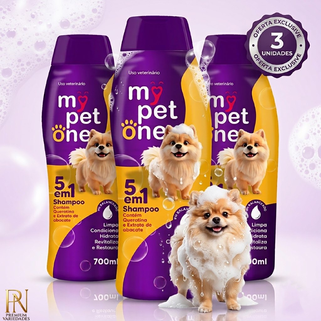 Kit 3 Shampoo Premium 700 mL 5 em 1 Para Cães e Gatos Mypetone - OFERTA