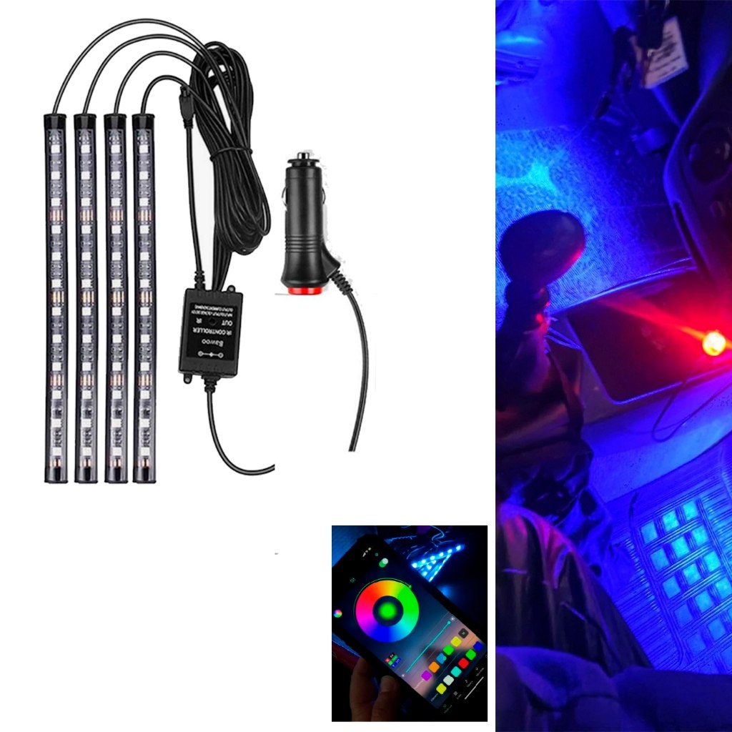 Fita de Led neon carro interno RGB tuning automotivo carro 16 cores 12V  assoalho ilumina o chão do carro tunning