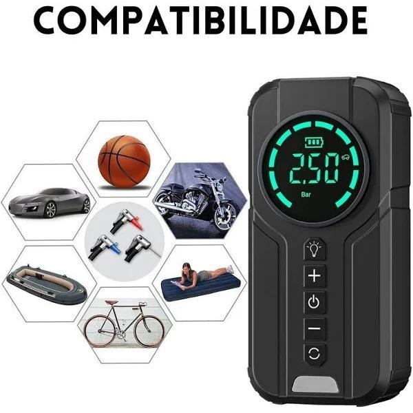 Bomba Compressor De Ar Para Carro com Bateria  Calibrador Inflador De Pneu Digital Carro Bike Moto Sem Fio