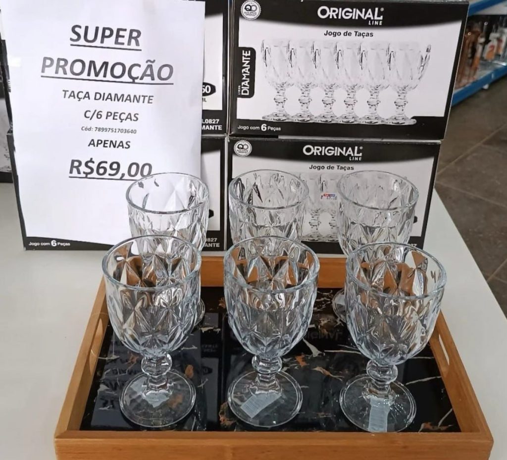 Jogo 6 Taças de Cristal 340ml Diamond Transparente