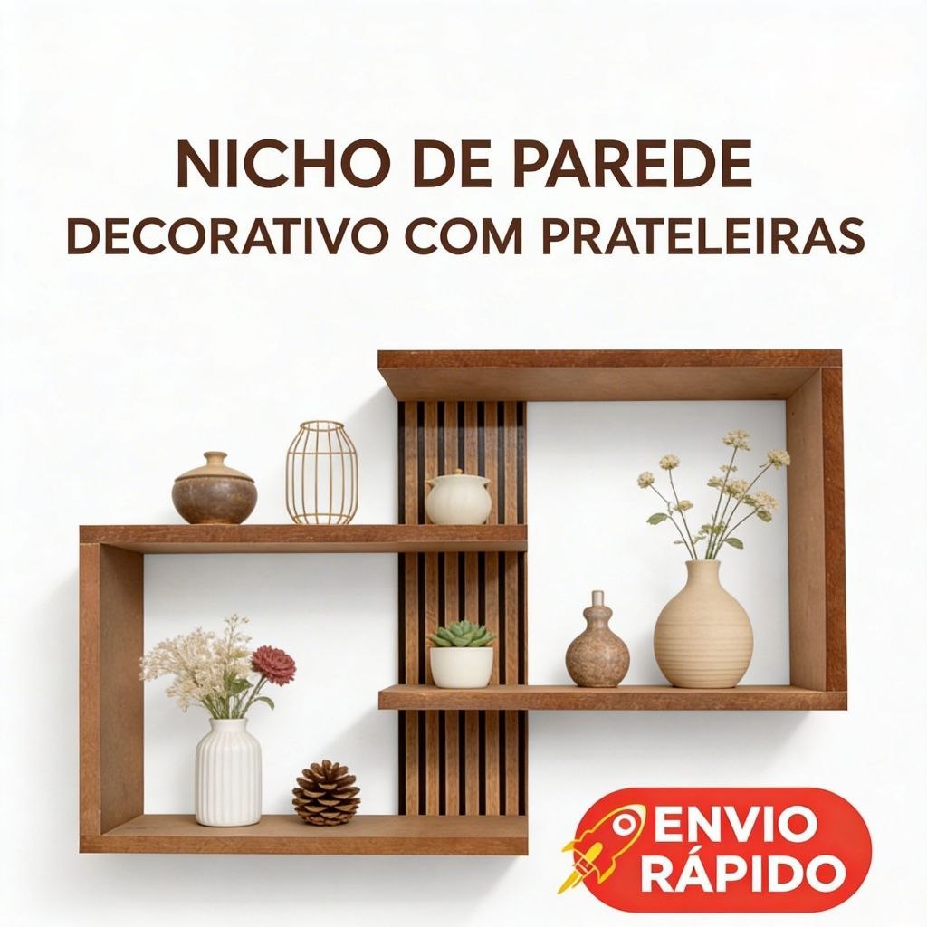 Nicho Parede MDF CRU Prateleira Decorativa Estante Suspensa Sala Tv Quarto Cozinha Escritório Decoração